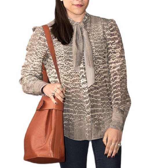 Jason Wu Bow Tie Neck Snakeprint Silk Crepe Blouse Size 4 - Picture 2 of 11